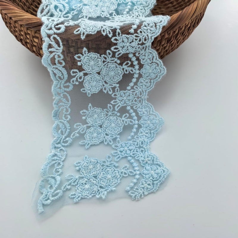 Sourcemall Lace Trim Ribbon, Delicate Crown Ribbon for Crafts Sewing and Bridal Wedding Dress Applique Decorations, 3.3inch Width 5 Yards/Lot (Arctic Blue) - Image 1